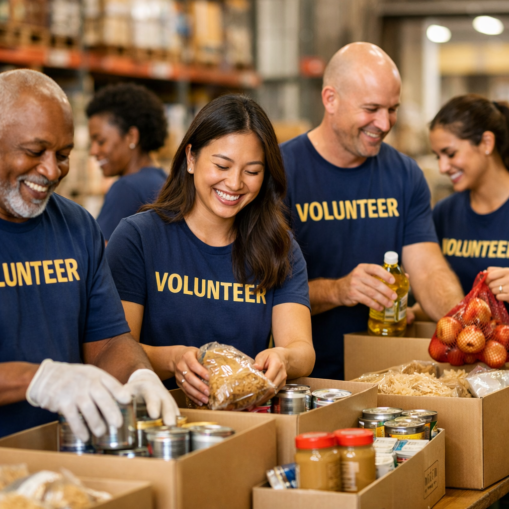 Volunteers sorting food donations