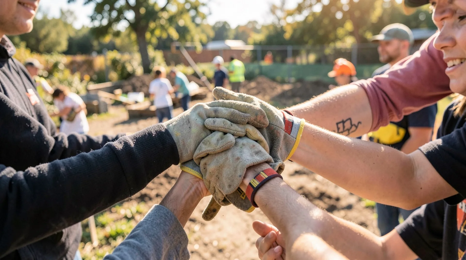 Hands joining together — Eagles volunteers at work